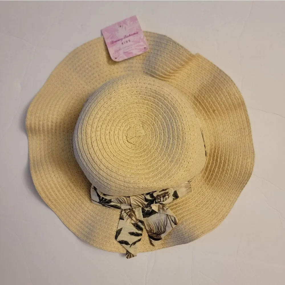 👒 Tommy Bahama Woven Raffia Beach Sun Hat with Bow - Kids Sun Hat